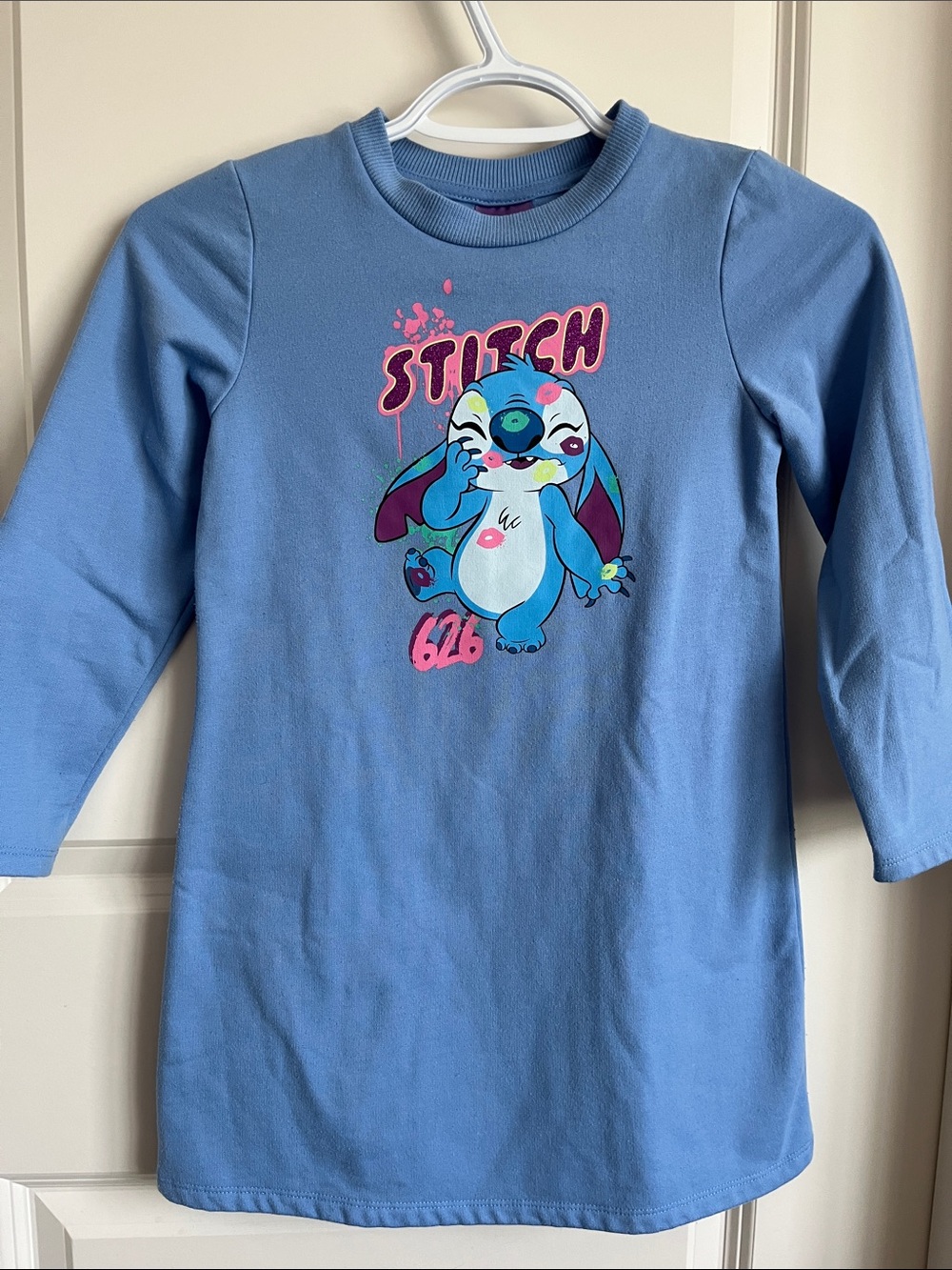 Disney‎ Blue Long Sleeve Stitch Graphic Tee with Pink Accents